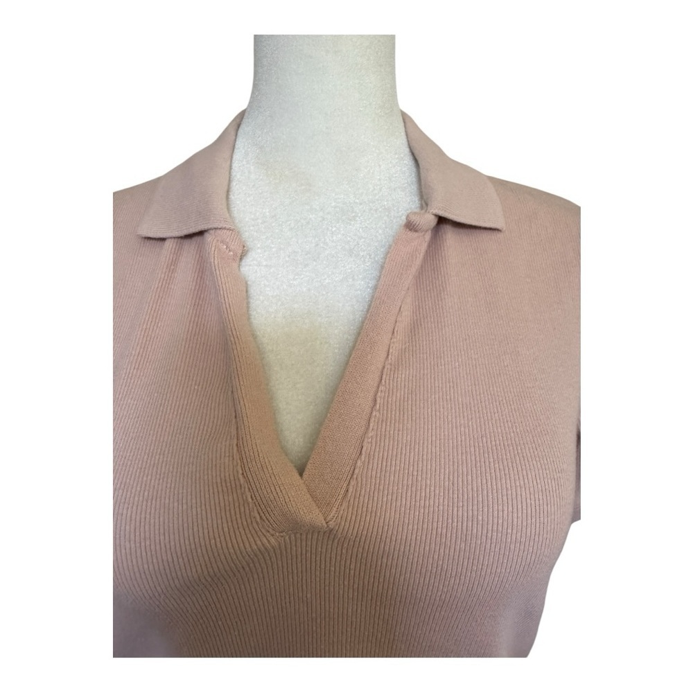 Zara Blush Pink Ribbed Crop Polo Top Size Large - Picture 3 of 6